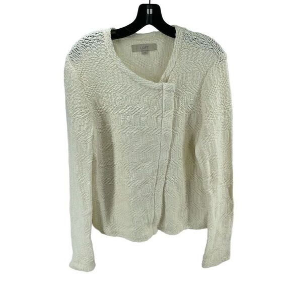 Loft cream jacket boho shacket chunky knit moto angle zip large - Picture 16 of 16